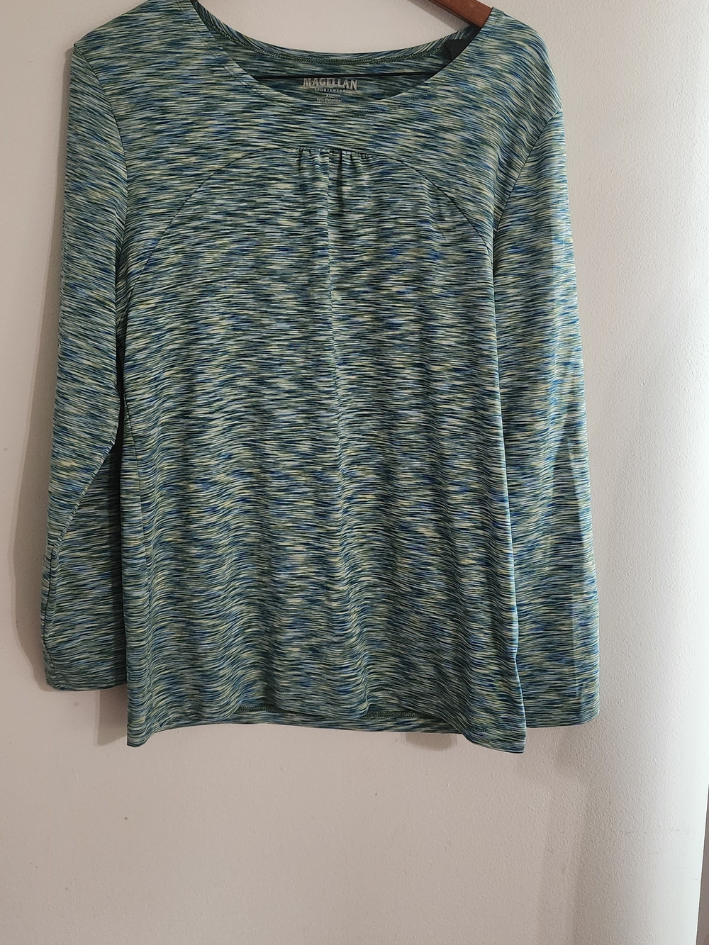 Magellan Sportswear Blue Green Space Dyed Long Sleeve Active Top Sz XL